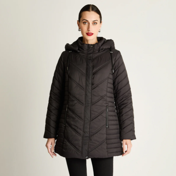 PARKA LARGA CON CIERRE FRONTAL Y GORRO